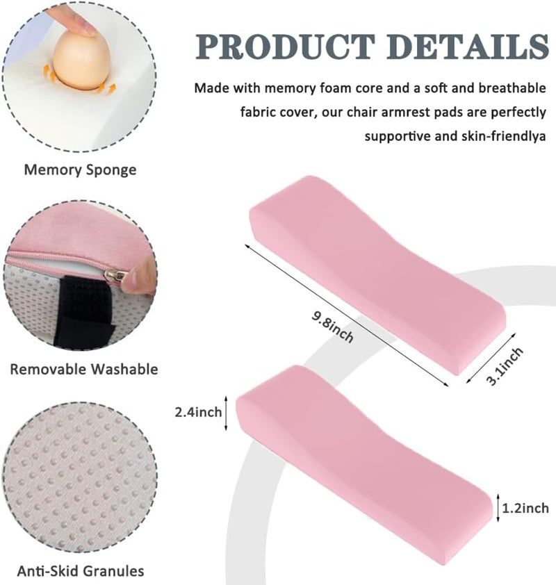 Shapeazy 2 Pack Office Chair Armrest Pads Covers,Arm Rest Pad with Memory Foam Elbow Pillow for Forearm Pressure Relief, Arm Rest Covers for Office Chairs, Wheelchair, Comfy Gaming Chair (Pink) - Image 4